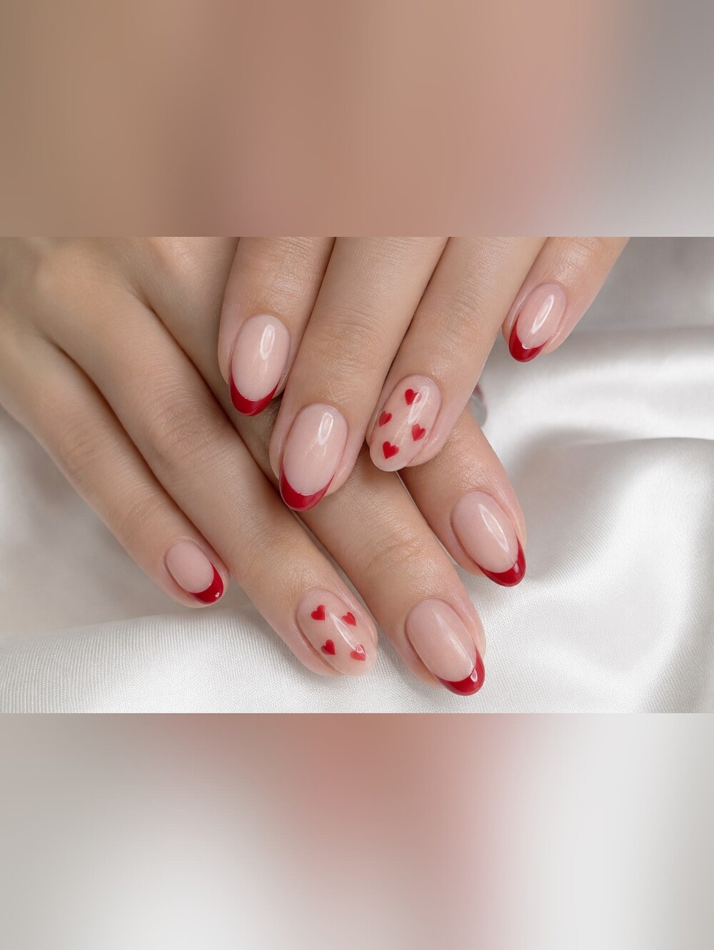 24 Pc Press On Nails Red Heart French Tip Almond Fake Nails Glossy Valentine